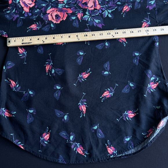 Maeve Blouse Womens Small Black Floral Linen Blend Long Sleeve Boho Top Shirt - Picture 8 of 11